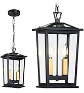 CALOKES Large Outdoor Porch Pendant Light, Waterproof Exterior Hanging Lantern Chandelier for Fro...