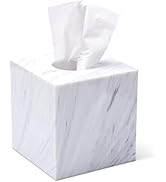 Tissue Box Cover Holder Dispenser for Square Cube Tissue Boxes, Acrylic Marble Bathroom Accessori...