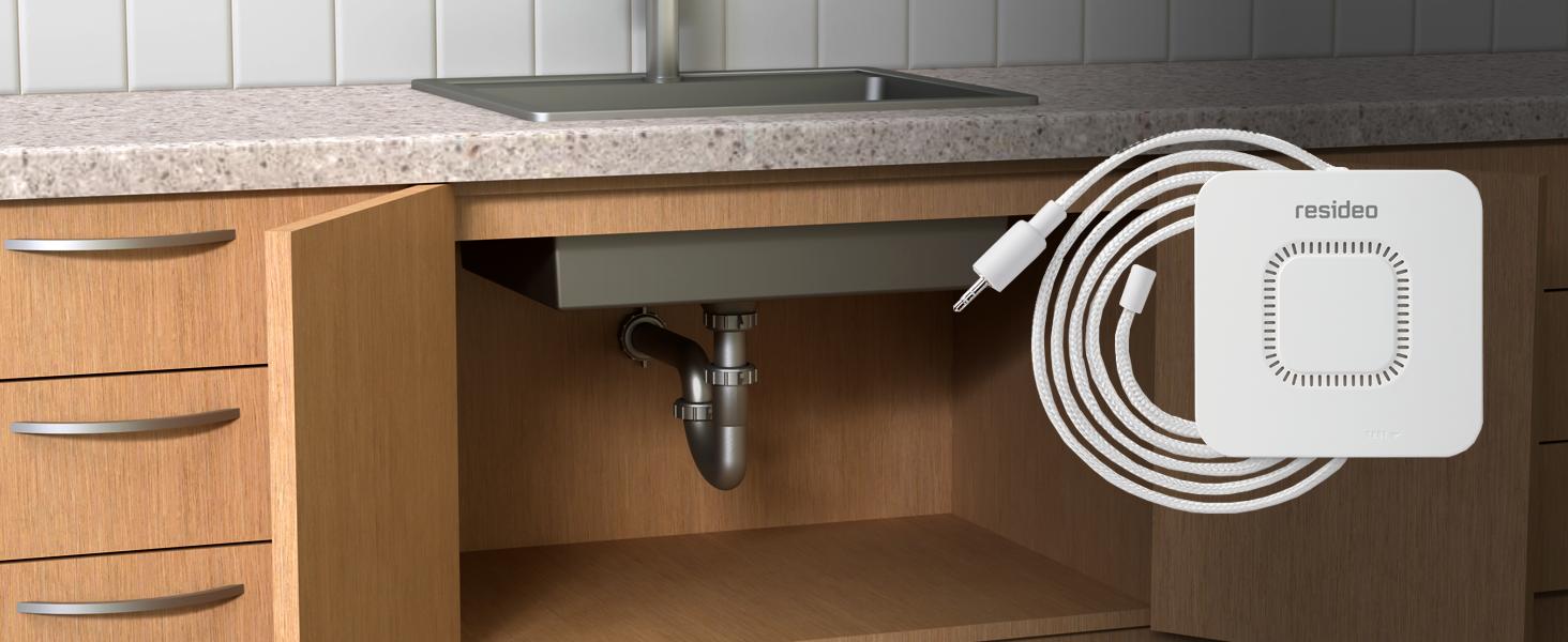 RWD42 Water Leak Detector in front of sink