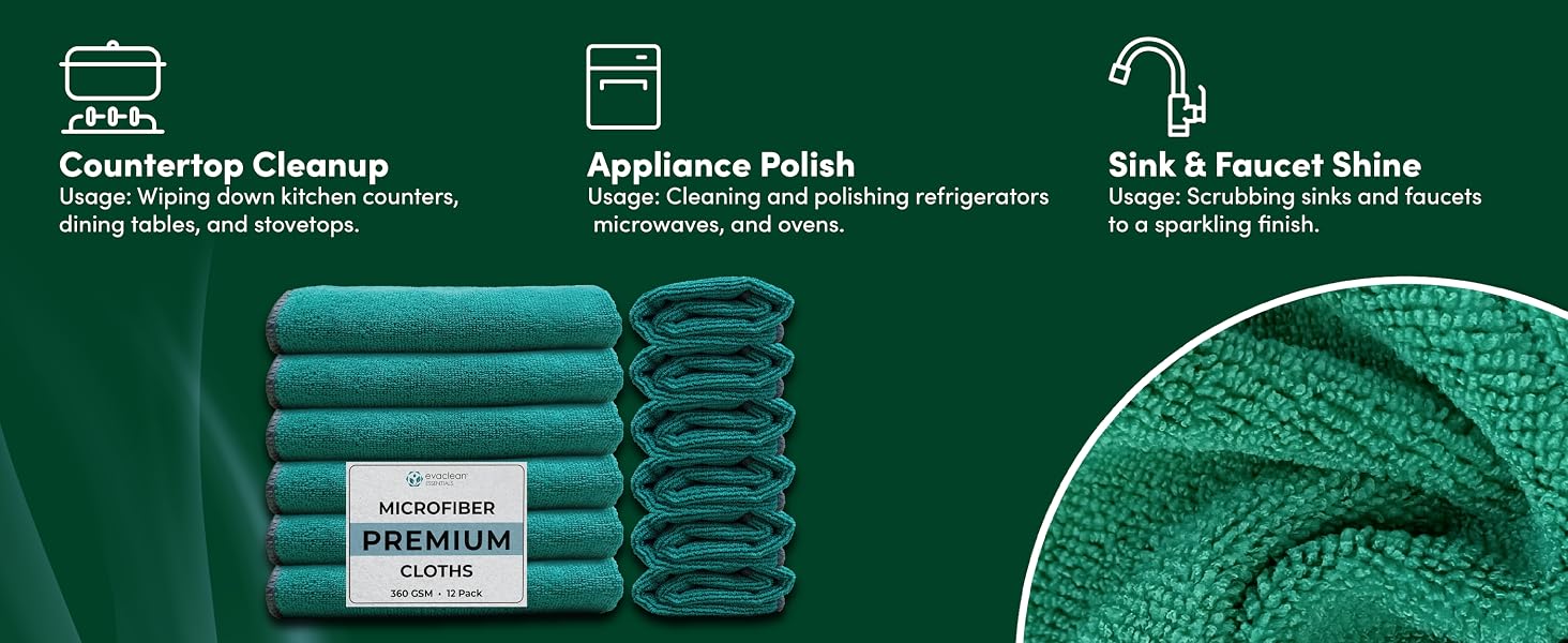 premium microfiber cleaning cloths reusable washable non-scratch dusting polishing high absorbency