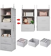 Vailando 6-Shelf Hanging Closet Organizer, 2 Separable 3-Shelf Hanging Shelves with 3 Drawers for...