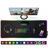 Gimars Large Gaming Mouse Pad with Stitched Edges, RGB Mouse Pad with 12 LED Lighting Modes, Prem...