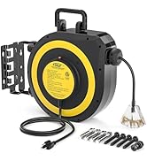 CRST 50 FT Retractable Extension Cord Reel, 14AWG/3C SJTOW Heavy Duty Power Cord with 3 Grounded ...