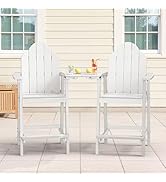 LUE BONA Tall Adirondack Chair Set of 2, All Weather HDPS Bar Height Adirondack Chair with Detach...
