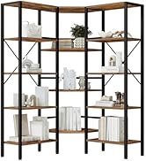HOOBRO Industrial Corner Bookshelf, 5-Tier L-Shaped Bookcase, Open Display Storage Rack, Floor St...