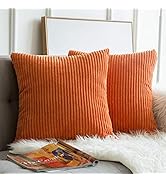 MIULEE Pack of 2 Orange Pillow Covers 18x18 Inch Soft Boho Striped Corduroy Throw Pillow Covers S...