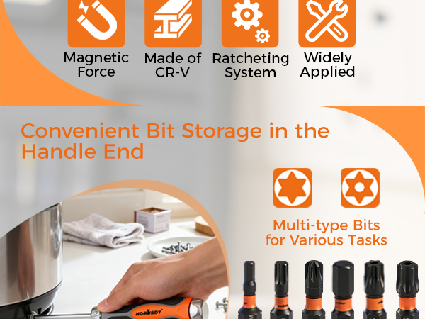 HORUSDY 6-in-1 Ratcheting Screwdriver Set