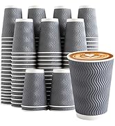 Clawsoff Coffee Cups 12 oz 120 Pack, Corrugated Insulated Ripple Wall Disposable Paper Coffee Cup...