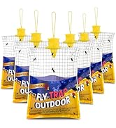 6 Pack Disposable Fly Traps Big Bags Outdoor, Flies Catcher Traps with Natural Fly Pre-Bait Refil...