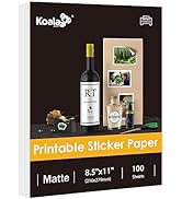 KOALA Sticker Paper for Inkjet Printer and Laser Printer - 100 Sheets Matte White Printable Photo...