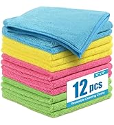 Tekswip Microfiber Cleaning Cloths 12”x12”, 12Pack - Extra Thick Kitchen Towels - Streak-Free, Li...