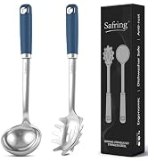 Safring Stainless Steel Soup Ladle and Spaghetti Spoon Set, Heat Resistant Rubber Handle, Dishwas...