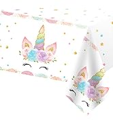 DaiUni 1PCS Unicorns Party Tablecloths for Birthday Decoration, Plastic Disposable Rectangle Tabl...