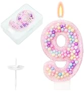 Number 9 Pink Macaron Birthday Candles &amp; Cake Topper, Colorful Macaron Themed Number Candles Birt...