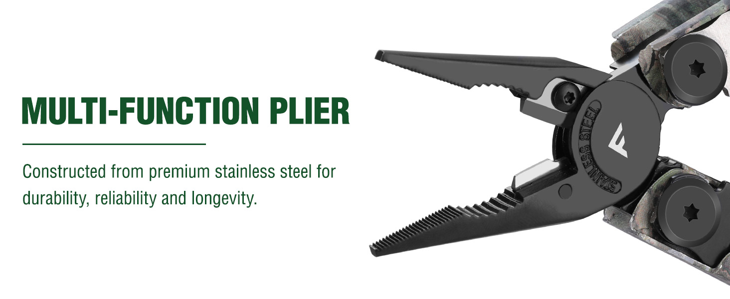 FLISSA Multitool, 18 in 1 Camo Multitool Pliers with Fire Starter, Window Breaker