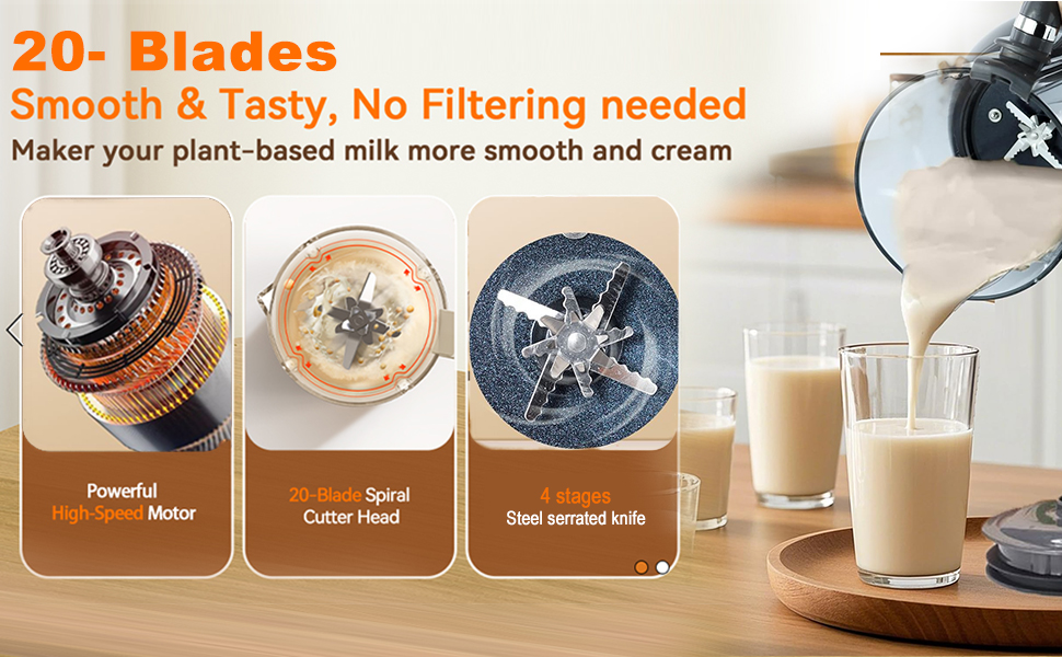 20-page serrated stainless steel blade for finer grinding and smooth taste