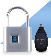 KENRONE Fingerprint Padlock with Emergency Key, IP66 Waterproof and Rustproof, Outdoor Indoor Uni...