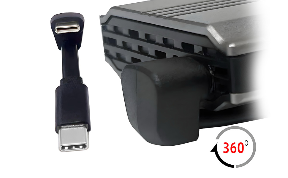 CY Cable Ultra Slim Flat USB-C Type C to USB-C Power USB2.0 Data Cable 90 Degree Up Down