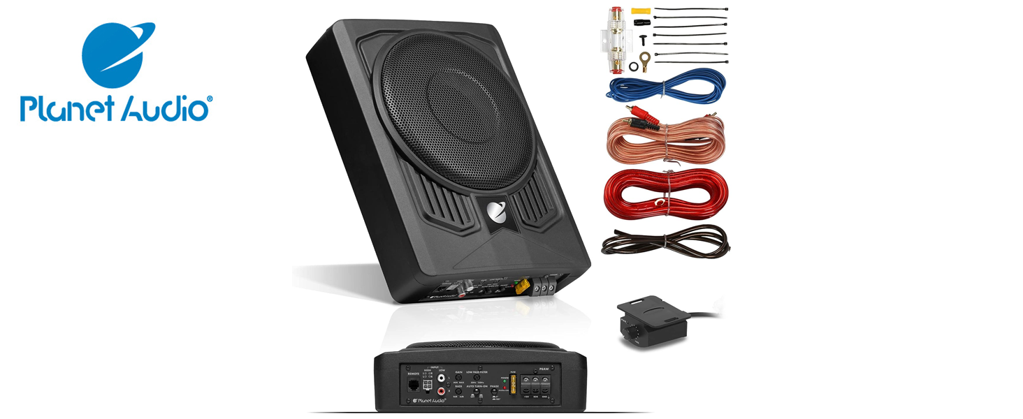 Planet Audio P8AWK Low Profile 8 Inch Under Seat Powered Car Subwoofer - 800 High Output, Built