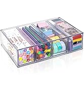 FODIENS Desk Organizer with 4 Drawers, Stackable Desktop Storage Box with Removable Drawer, Clear...