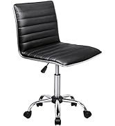 OFIKA Armless Office Desk Chair, Adjustable Task Chair, Low Back Faux Leather Ribbed Swivel Chair...