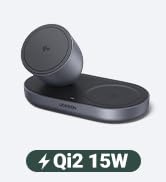 UGREEN Qi2 15W Wireless Charger 2-in-1, MagSafe Compatible Fast Charging Stand for iPhone 17 16 1...
