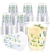 BROWNKNOT 50 Pcs Masters Golf Ball Party Plastic Cups Blue and Green Disposable Cup 12oz Clear Le...