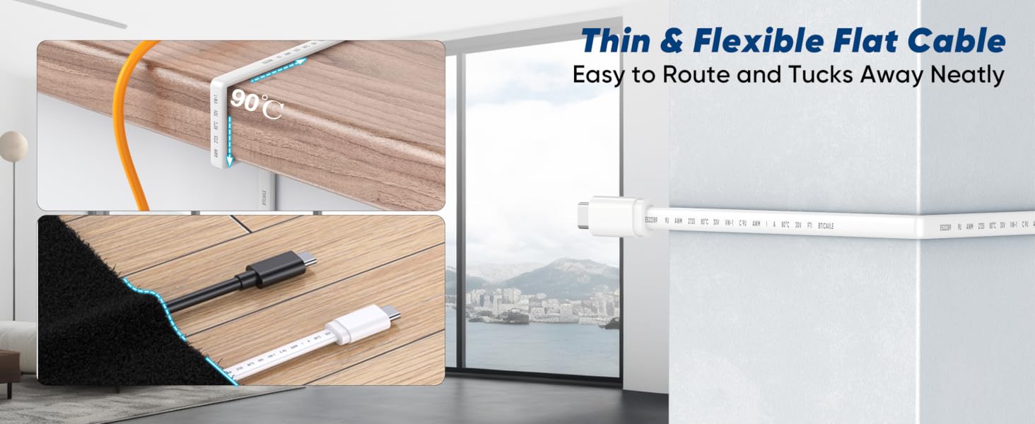 usb c extension cable thin flat 10ft/16.5ft