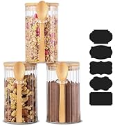Steviieden 25 FL OZ Large Airtight Glass Jars with Bamboo Spoons Lids Overnight Oats Container De...