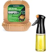 Air Fryer Disposable Paper Liners Square, 6.3inch 100PCS Non-Stick Parchment Paper, Oil Sprayer f...