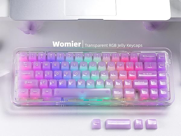 Womier Clear Jelly Keycaps, Ceramic Keycaps Style Cute Transparent Purple Keycaps