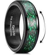 King Will 316L Stainless Steel Spinner Ring for Men Women- 8mm Width Black/Silver Fidget Ring wit...