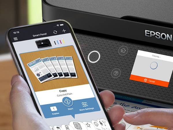 Person printing from their smartphone using Epson Smart Panel app