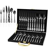EUIRIO 24PCS Black Silverware Set for 4, Stainless Steel Flatware Set with Gift Box, Cutlery Set ...
