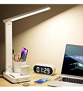 COZOO Dimmable Desk Table Lamp with Pen Holder/Organizer,Study LED Desk Lamp with USB Charging Po...