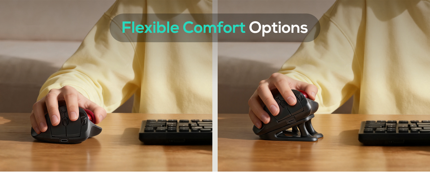 Nulea M511 Wireless Trackball Mouse, Rechargeable Ergonomic Thumb-Control Mouse with Tilt Stand