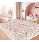 zesthome 8x10 Area Rugs for Girls Bedroom, Non-Slip Backing Washable Rugs, Vintage Large Pink Rug...