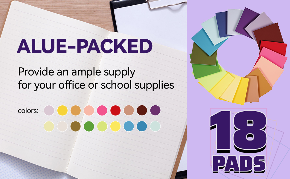 18 colorful sticky notes