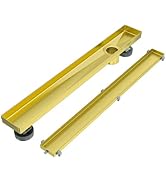 EXF Offset Linear Shower Drain 24 Inch Brushed Gold with Reversible Tileable Cover, Stainless Ste...