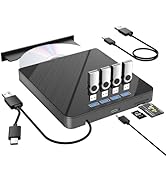 TYYWGD External CD DVD Drive,7 in1-4 USB Ports and TF/SD Card Slots USB 3.0 Portable CD/DVD Disk ...