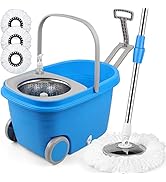 Mop and Bucket with Wringer Set, Spin Mop with 3 Microfiber Replacement Mop Head for Floor Cleani...