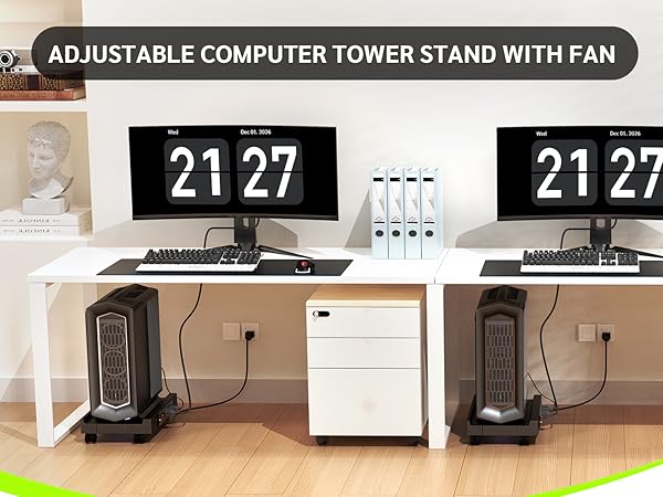 ADJUSTABLE COMPUTER TOWERSTAND WITH FAN