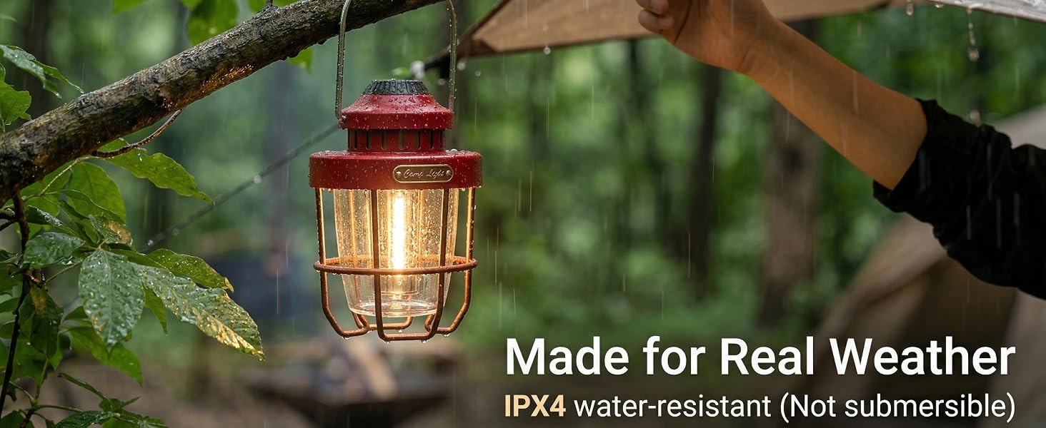 IPX4 Waterproof Red Lantern, Rainproof Outdoor LED Camping Light, Weather-Resistant Metal Lamp.