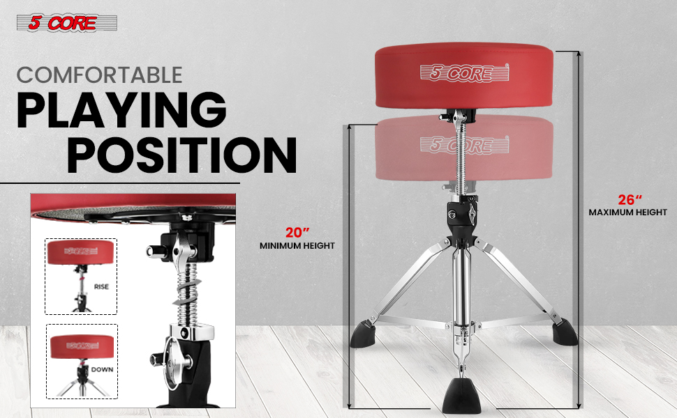 Professional Drum Throne, Seat Swivel Height Adjustable Chair Heavy Duty Stool for Drummer