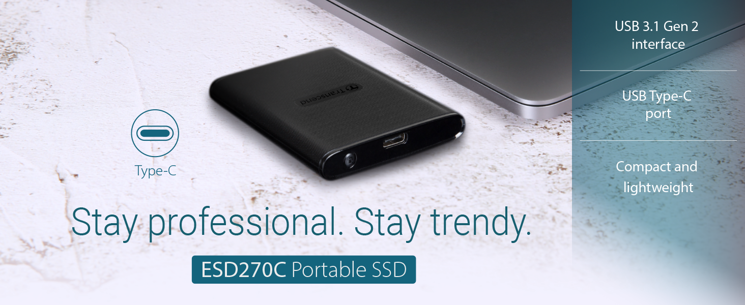 External SSD, ESD270C, USB 3.1 Gen 2, Type C