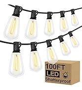 Brightever LED Outdoor String Lights 100FT Patio Lights with 52 Shatterproof ST38 Vintage Edison ...