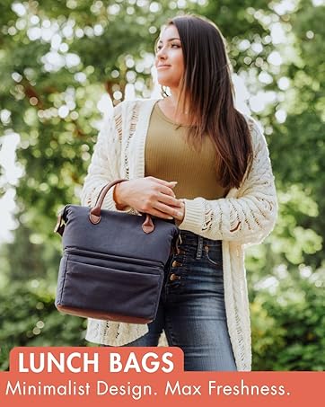 Insulated lunch bag for men and women with leakproof liner for office and professional work use.