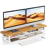 NestNeat Dual Monitor Stand, 35.4 Inch Monitor Stand Riser for 2 Monitors, 2 Tiers Wood Desk Shel...