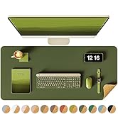 YSAGi Double-Sided Desk Pad, Leather Desk Mat, Eco Cork Desk Pad Protector, Large Mouse Pad for D...