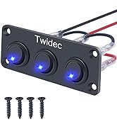 Twidec/3 Gang Rocker Toggle Switch Panel With 12V DC Round Dot Lighted 20A 3 Pins ON/OFF SPST Swi...